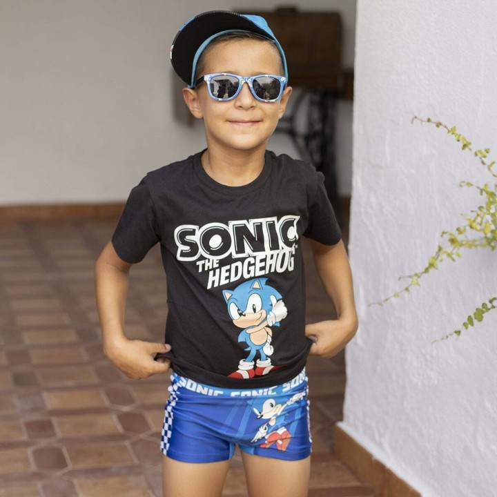 Camiseta de Manga Corta Infantil Sonic Negro