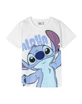 Maglia a Maniche Corte per Bambini Stitch Bianco