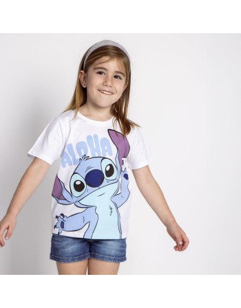 Maglia a Maniche Corte per Bambini Stitch Bianco