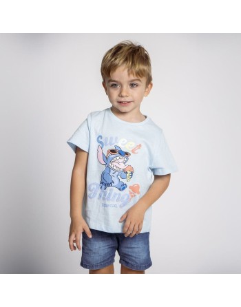 Maglia a Maniche Corte per Bambini Stitch Azzurro Chiaro