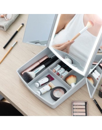 3-i-1 sammenklappeligt LED-spejl med makeup-organiser Panomir InnovaGoods