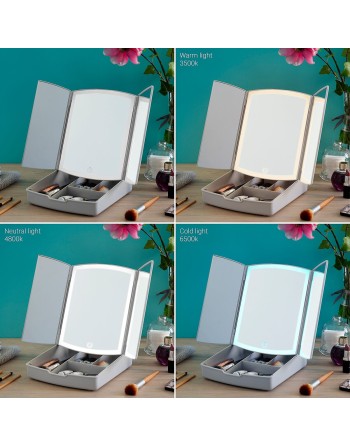 3-i-1 sammenklappeligt LED-spejl med makeup-organiser Panomir InnovaGoods