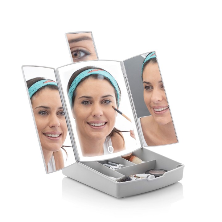 Specchio a LED Pieghevole con Contenitore per Trucchi 3 in 1 Panomir InnovaGoods