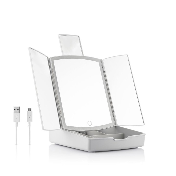 3-i-1 sammenklappeligt LED-spejl med makeup-organiser Panomir InnovaGoods