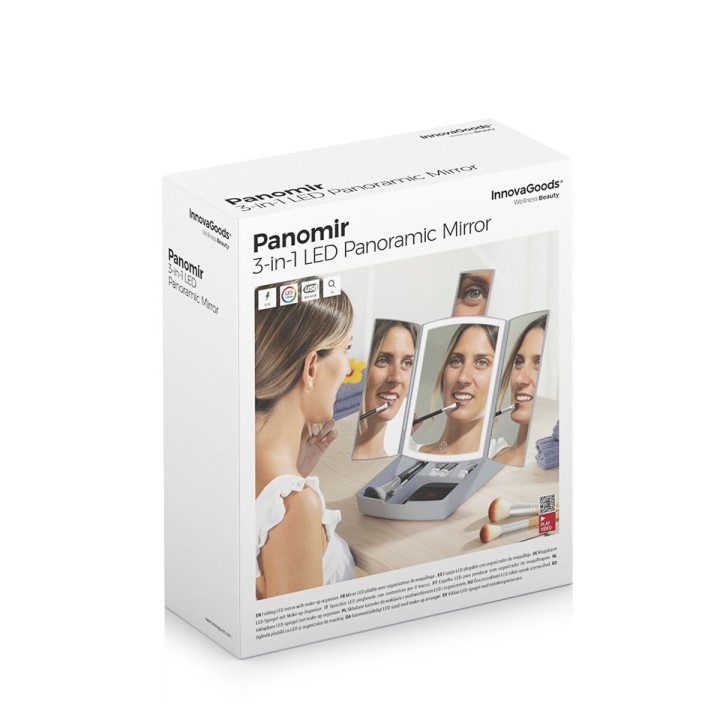 3-i-1 sammenklappeligt LED-spejl med makeup-organiser Panomir InnovaGoods