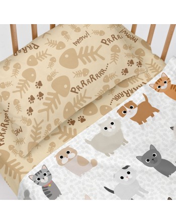 Set di Lenzuola HappyFriday Mr Fox Cats Multicolore Culla Neonato 2 Pezzi