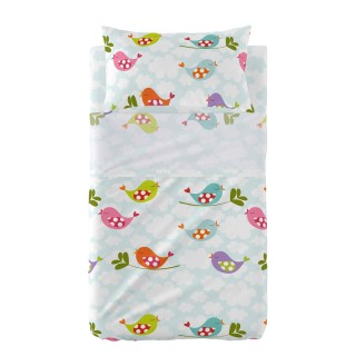 Juego de Sábanas HappyFriday Mr Fox Little Birds Multicolor Cuna de Bebé 2 Piezas