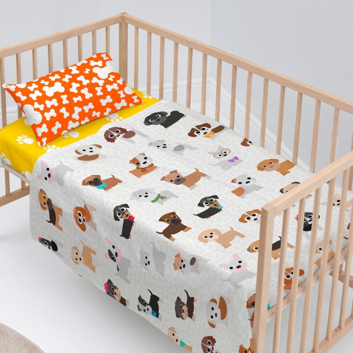 Sengetøj sæt HappyFriday Mr Fox Dogs Multifarvet Vugge til baby 2 Dele
