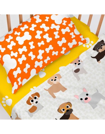 Set di Lenzuola HappyFriday Mr Fox Dogs Multicolore Culla Neonato 2 Pezzi