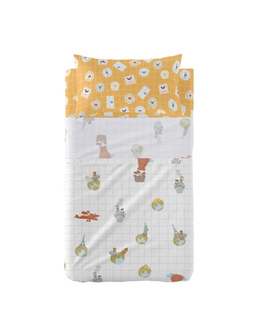 Set di Lenzuola HappyFriday Mr Fox World Trip Multicolore Culla Neonato 2 Pezzi