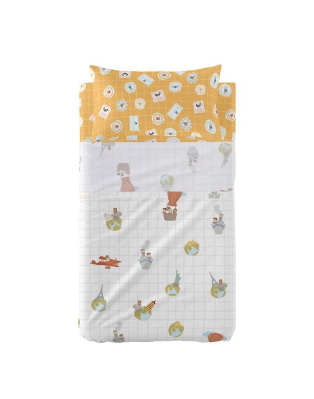 Sengetøj sæt HappyFriday Mr Fox World Trip Multifarvet Vugge til baby 2 Dele