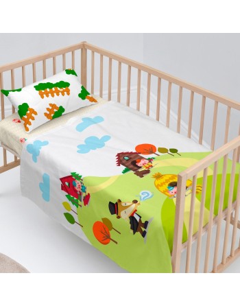 Jeu de draps HappyFriday Mr Fox Piggys Multicouleur Lit de bébé 2 Pièces