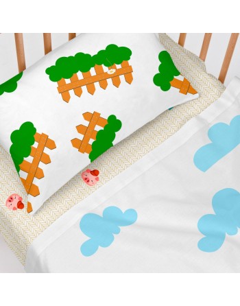 Jeu de draps HappyFriday Mr Fox Piggys Multicouleur Lit de bébé 2 Pièces