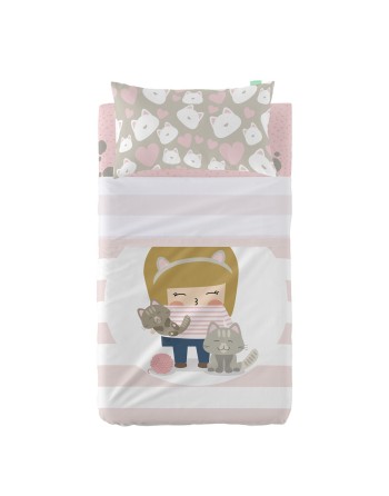 Bedding set HappyFriday Happynois Kitty Multicolour Baby Crib 2 Pieces