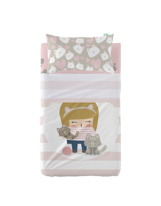 Bedding set HappyFriday Happynois Kitty Multicolour Baby Crib 2 Pieces