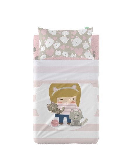 Bedding set HappyFriday Happynois Kitty Multicolour Baby Crib 2 Pieces