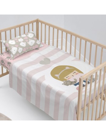 Jeu de draps HappyFriday Happynois Kitty Multicouleur Lit de bébé 2 Pièces