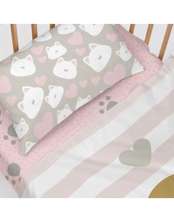 Jeu de draps HappyFriday Happynois Kitty Multicouleur Lit de bébé 2 Pièces
