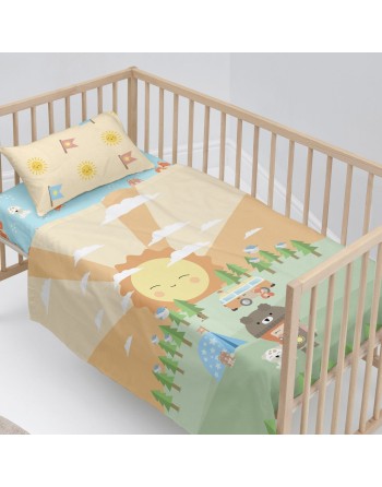 Set di Lenzuola HappyFriday Happynois Camping Multicolore Culla Neonato 2 Pezzi