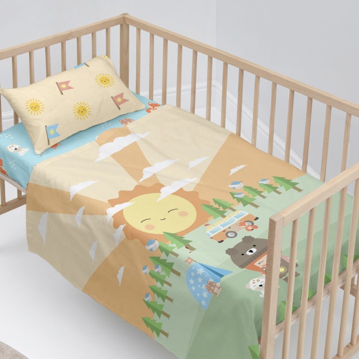 Set di Lenzuola HappyFriday Happynois Camping Multicolore Culla Neonato 2 Pezzi