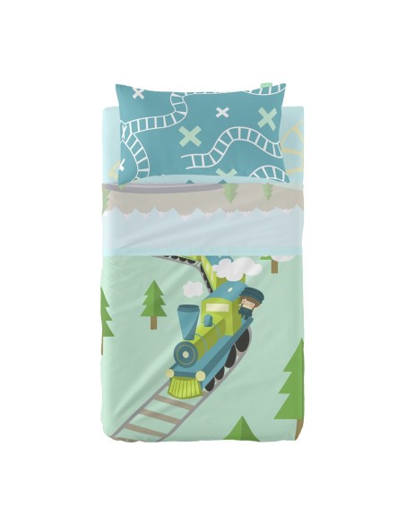 Sengetøj sæt HappyFriday Happynois Train Multifarvet Vugge til baby 2 Dele