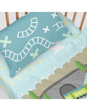 Jeu de draps HappyFriday Happynois Train Multicouleur Lit de bébé 2 Pièces