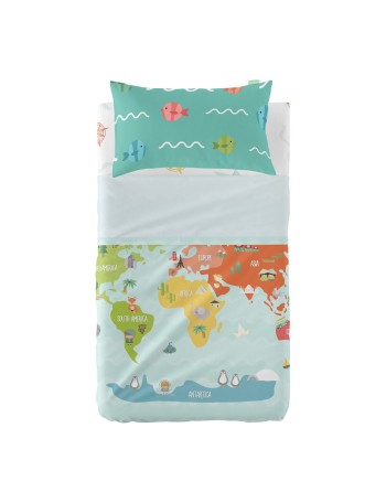 Set di Lenzuola HappyFriday Happynois World Map Multicolore Culla Neonato 2 Pezzi