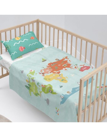 Juego de Sábanas HappyFriday Happynois World Map Multicolor Cuna de Bebé 2 Piezas