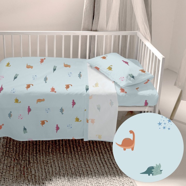 Set di Lenzuola HappyFriday HF Mini Dinosaur Multicolore Culla Neonato 2 Pezzi
