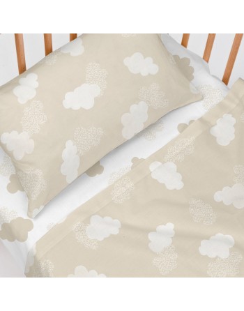Bettwäsche-Set HappyFriday Basic Kids Clouds Beige Babybettchen 2 Stücke