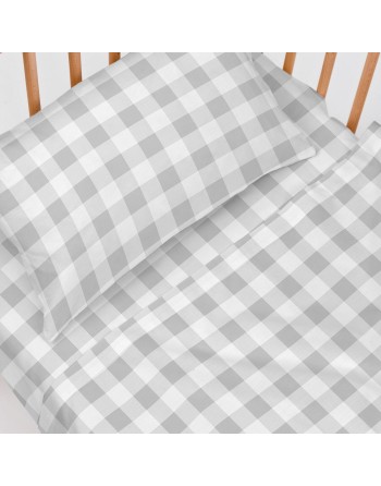 Juego de Sábanas HappyFriday Basic Kids Vichy Gris Cuna de Bebé 2 Piezas