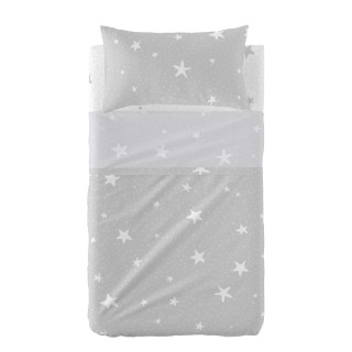 Sengetøj sæt HappyFriday Basic Kids Little star Grå Vugge til baby 2 Dele