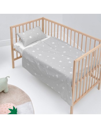 Set di Lenzuola HappyFriday Basic Kids Little star Grigio Culla Neonato 2 Pezzi