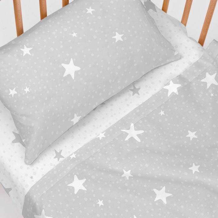 Sengetøj sæt HappyFriday Basic Kids Little star Grå Vugge til baby 2 Dele