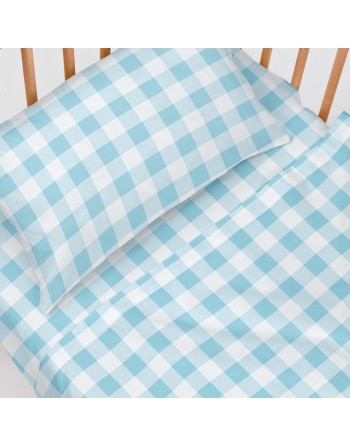 Jeu de draps HappyFriday Basic Kids Vichy Bleu Lit de bébé 2 Pièces