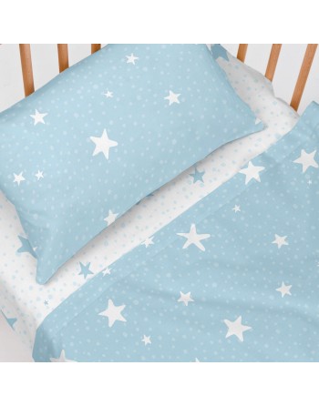 Sengetøj sæt HappyFriday Basic Kids Little star Blå Vugge til baby 2 Dele