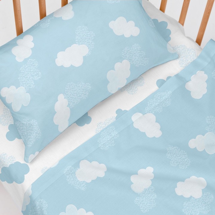 Set di Lenzuola HappyFriday Basic Kids Clouds Azzurro 2 Pezzi