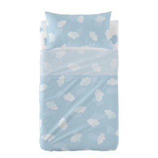 Sengetøj sæt HappyFriday Basic Kids Clouds Blå Vugge til baby 2 Dele