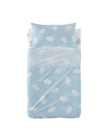 Set di Lenzuola HappyFriday Basic Kids Clouds Azzurro Culla Neonato 2 Pezzi