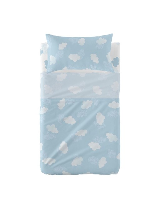 Jeu de draps HappyFriday Basic Kids Clouds Bleu Lit de bébé 2 Pièces