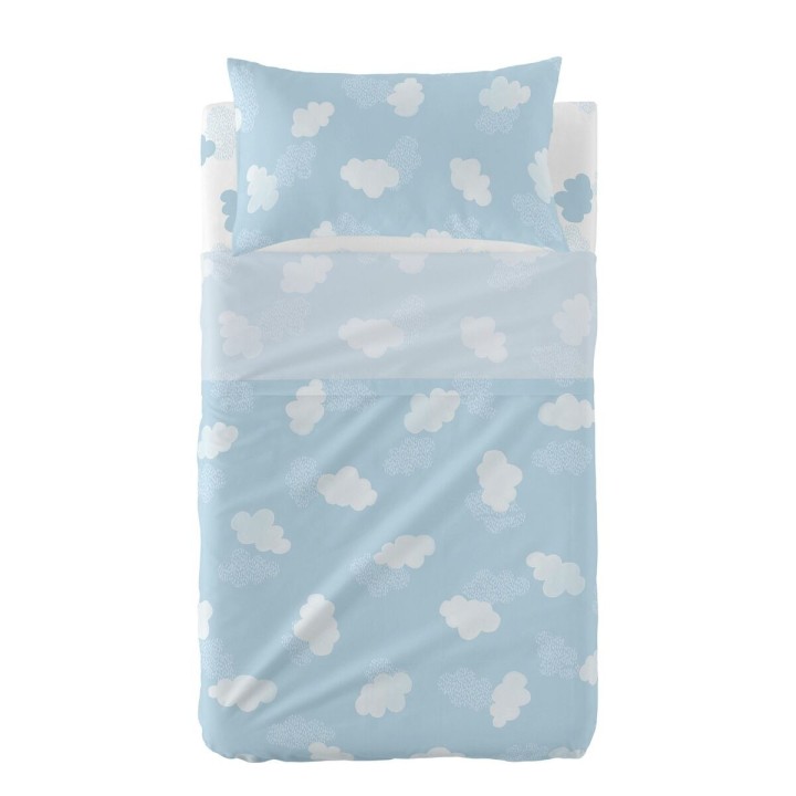 Sengetøj sæt HappyFriday Basic Kids Clouds Blå Vugge til baby 2 Dele