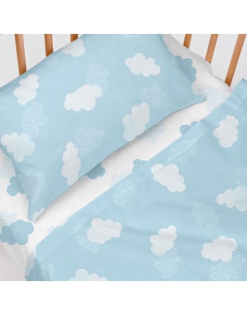 Juego de Sábanas HappyFriday Basic Kids Clouds Azul Cuna de Bebé 2 Piezas