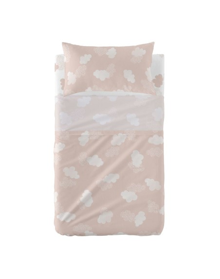 Set di Lenzuola HappyFriday Basic Kids Clouds Rosa Culla Neonato 2 Pezzi