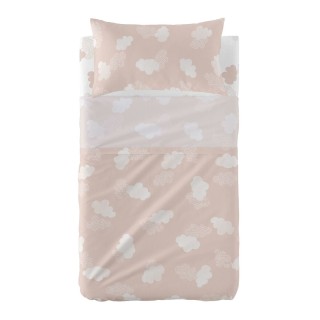 Sengetøj sæt HappyFriday Basic Kids Clouds Pink Vugge til baby 2 Dele