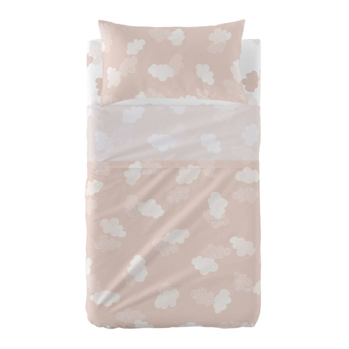 Sengetøj sæt HappyFriday Basic Kids Clouds Pink Vugge til baby 2 Dele