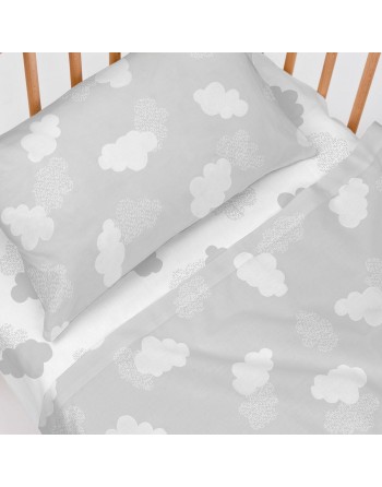 Bedding set HappyFriday Basic Kids Clouds Grey Baby Crib 2 Pieces