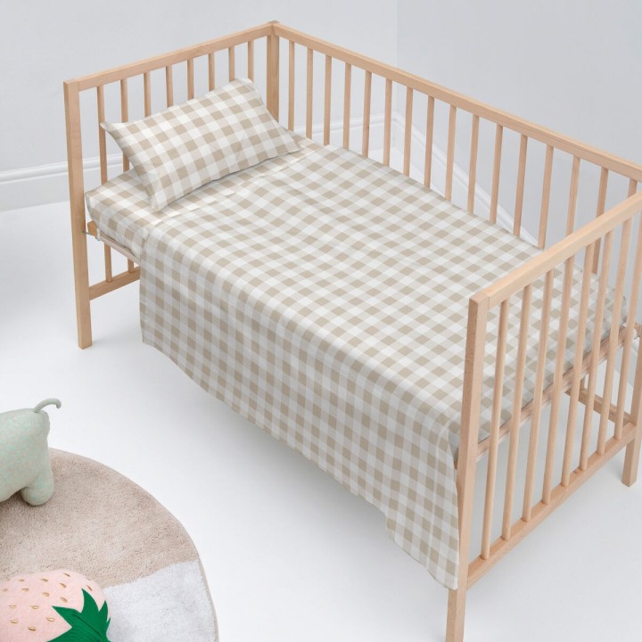 Set di Lenzuola HappyFriday Basic Kids Vichy Beige Culla Neonato 2 Pezzi