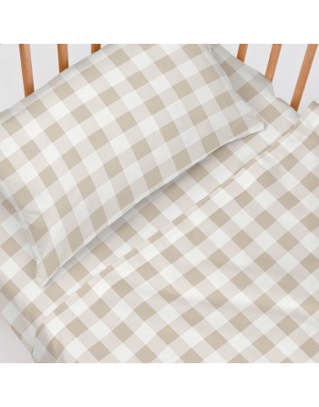 Sengetøj sæt HappyFriday Basic Kids Vichy Beige Vugge til baby 2 Dele