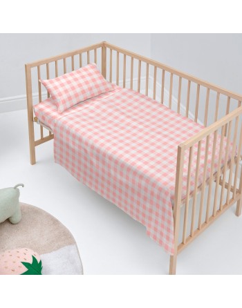 Set di Lenzuola HappyFriday Basic Kids Vichy Rosa Culla Neonato 2 Pezzi