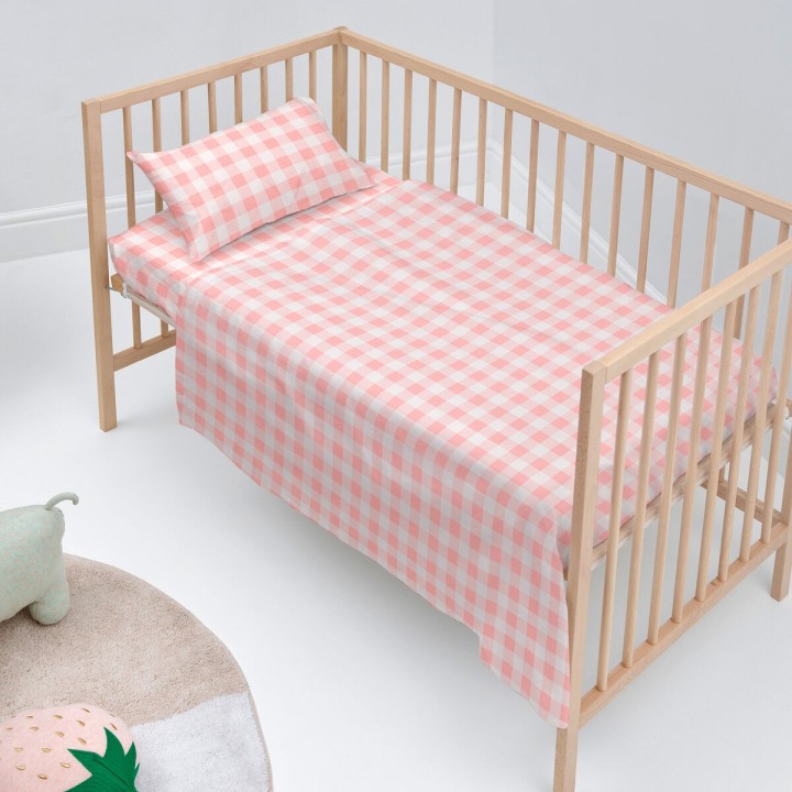 Jeu de draps HappyFriday Basic Kids Vichy Rose Lit de bébé 2 Pièces